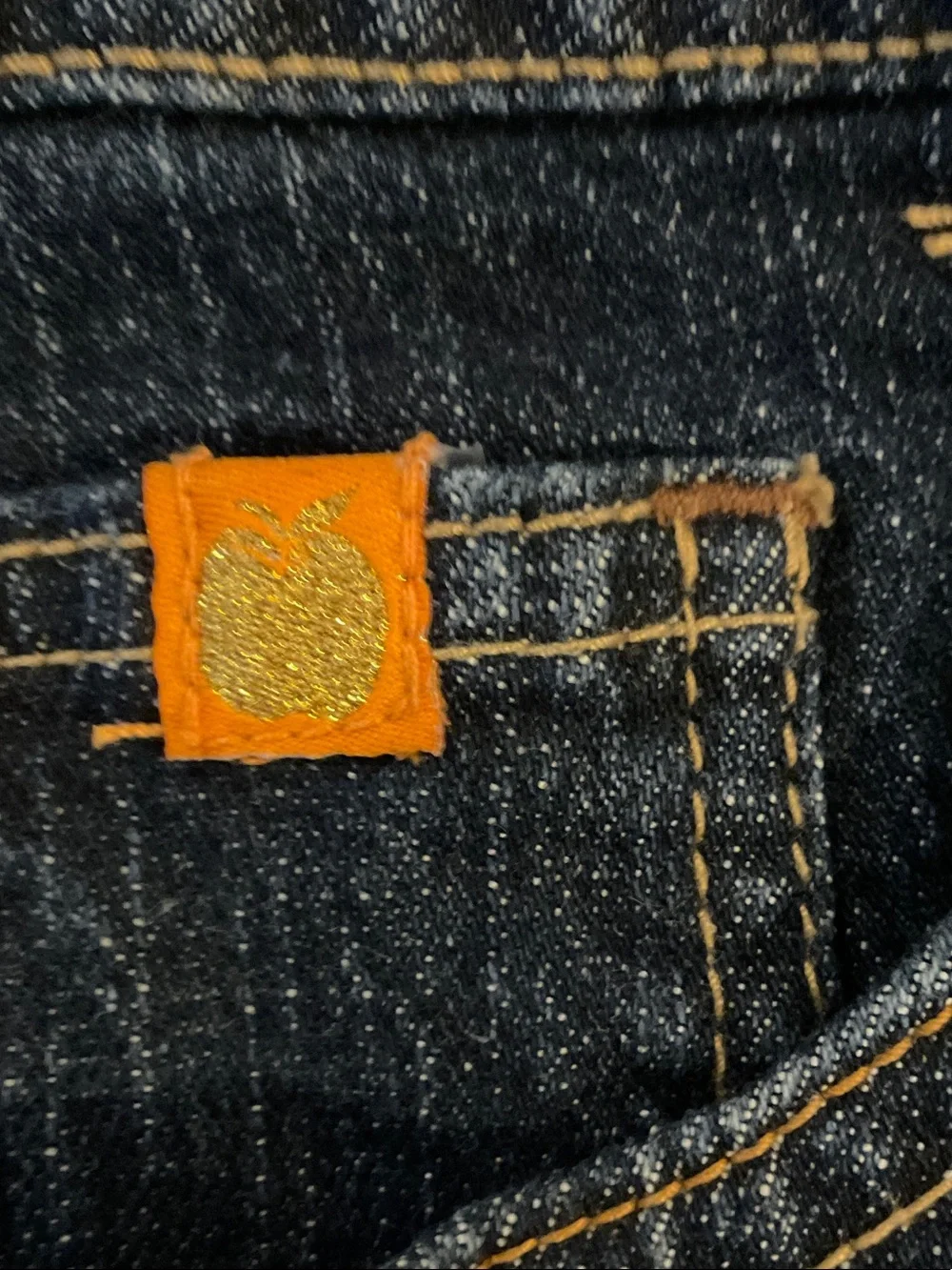 Y2K Apple Bottoms Dark Blue Denim Overall Skirt with Orange Embroidery